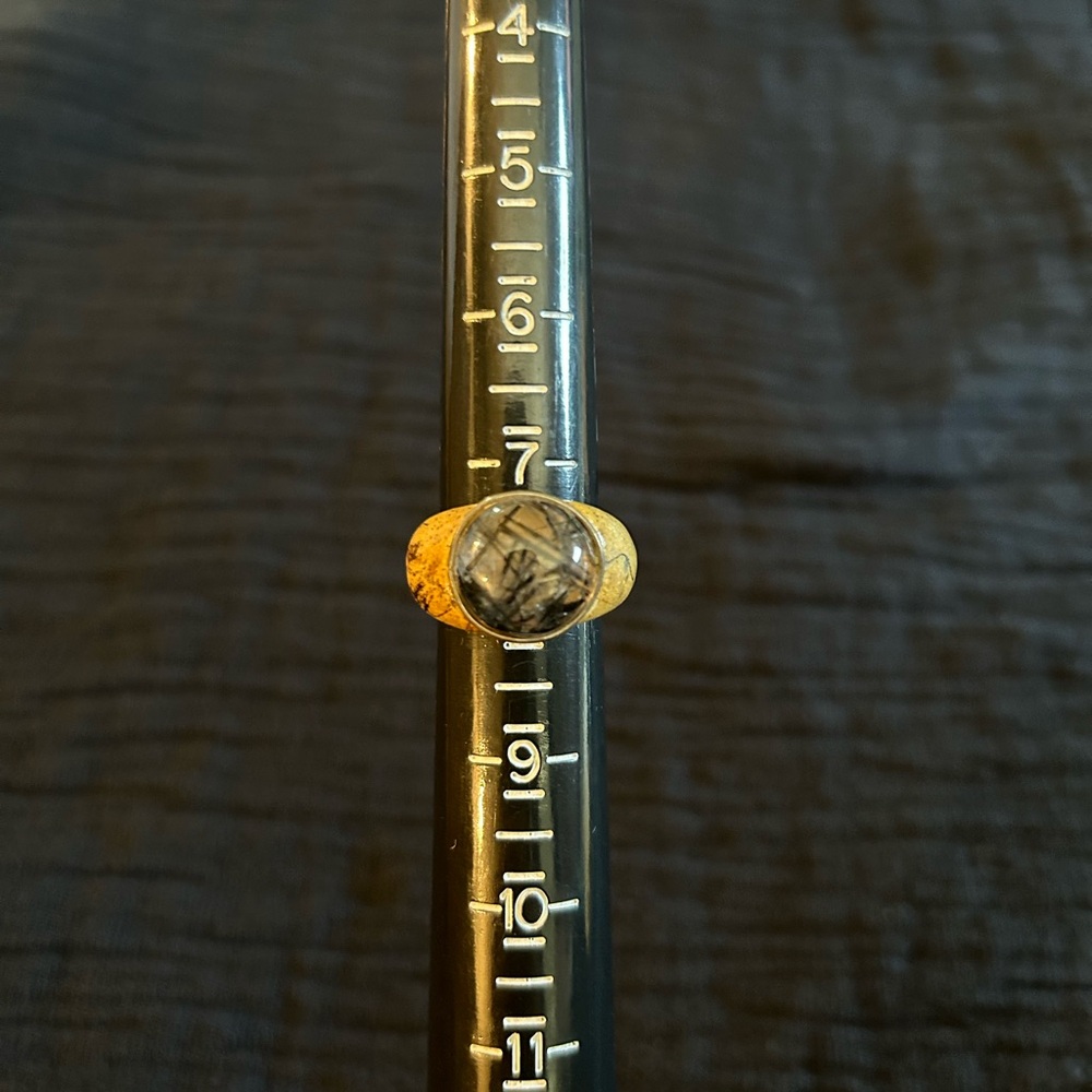 Genuine wood and tourmalated quartz ring